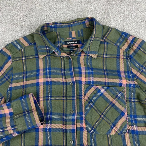 Express Tops - Express Boyfriend Fit Plaid Button Up Shirt